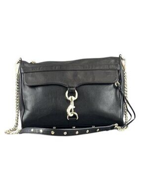 Rebecca Minkoff Black Leather Crossbody Bag  Gold Chain Strap Polka Dot Lining